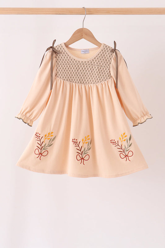 Khaki Floral Smocked Dress - Sweet Everyday Style for Girls