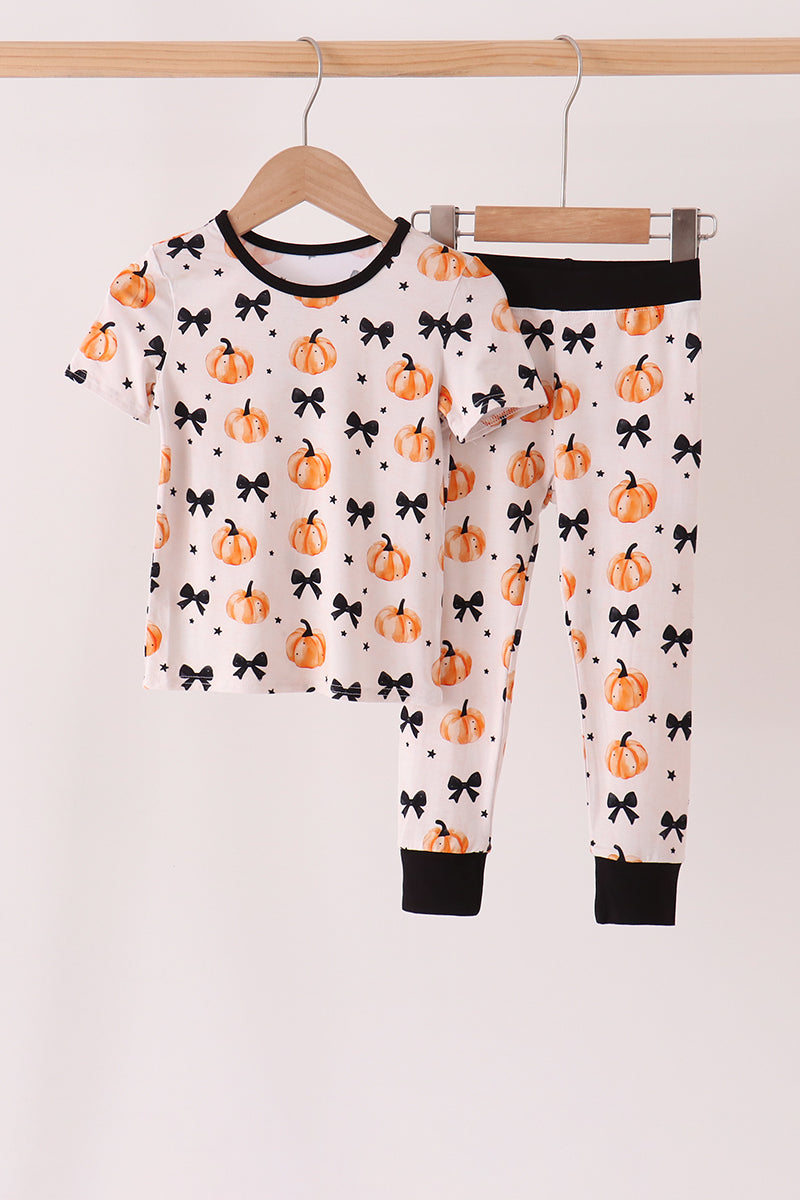 Bow Pumpkin Bamboo Pajama Set - Cozy Fall Nights for Girls