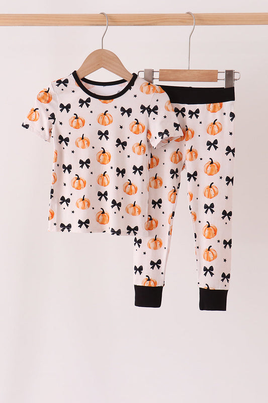 Bow Pumpkin Bamboo Pajama Set - Cozy Fall Nights for Girls