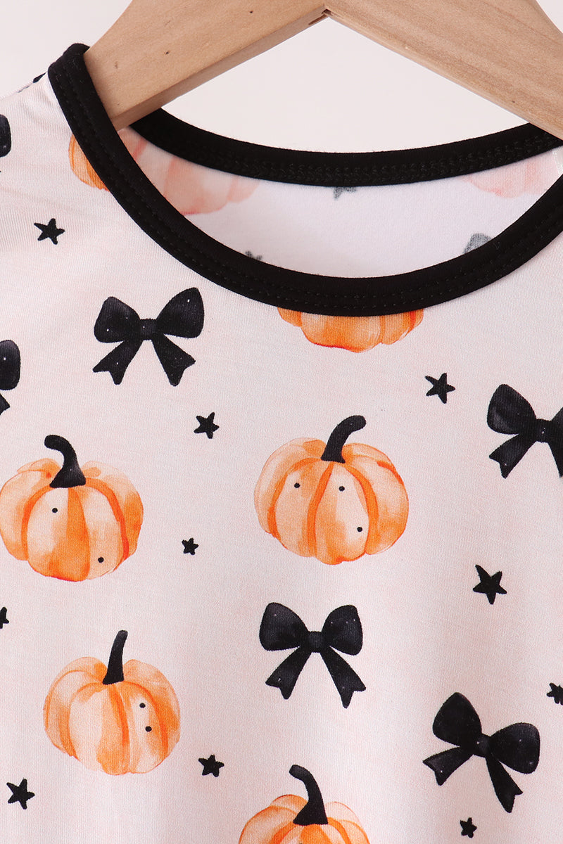 Bow Pumpkin Bamboo Pajama Set - Cozy Fall Nights for Girls