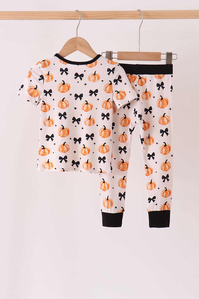 Bow Pumpkin Bamboo Pajama Set - Cozy Fall Nights for Girls