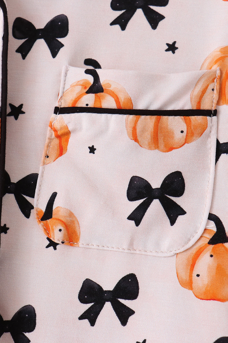 Bow Pumpkin Bamboo Ruffle Pajama Set - Cozy Fall Nights for Girls