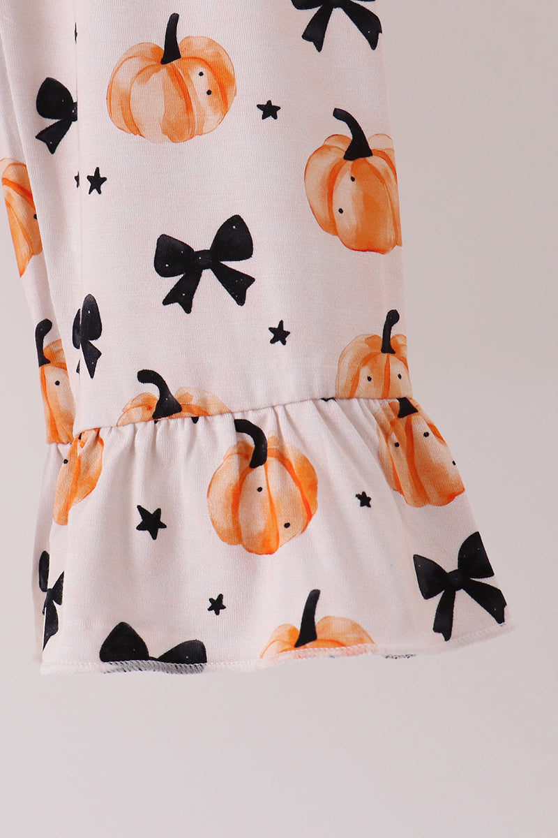 Bow Pumpkin Bamboo Ruffle Pajama Set - Cozy Fall Nights for Girls