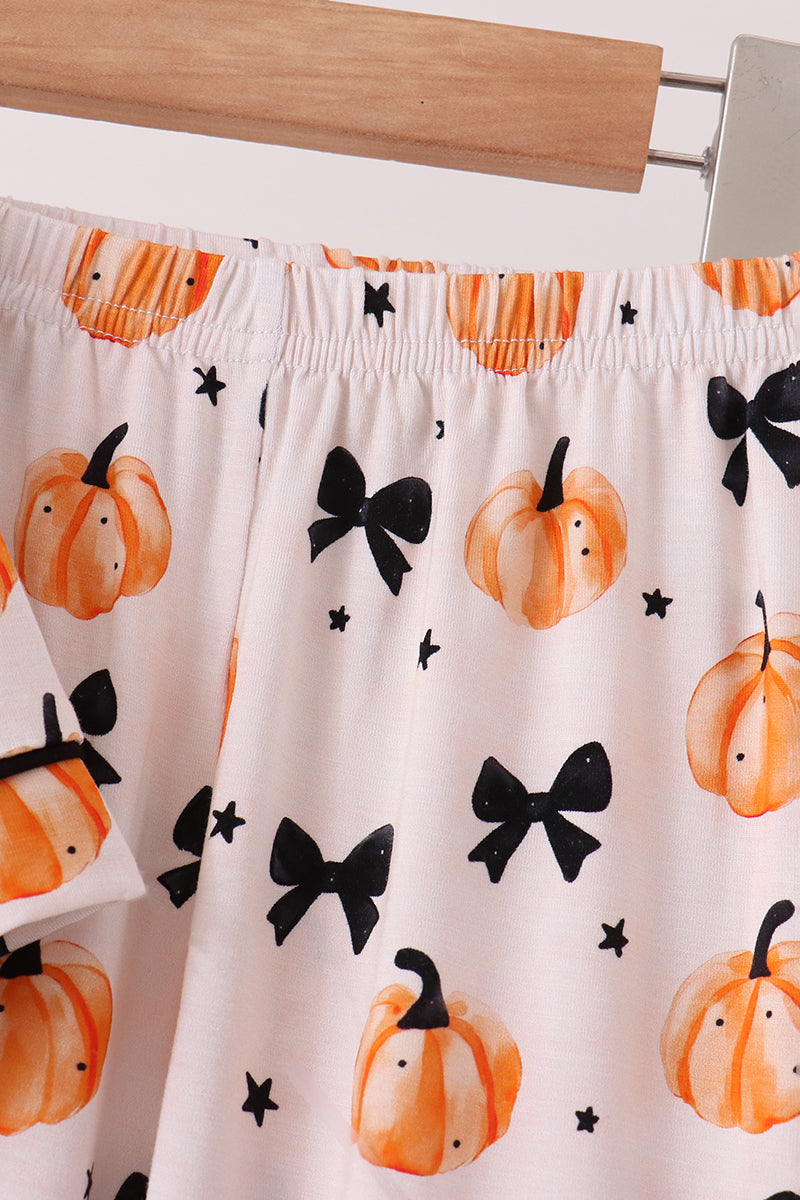 Bow Pumpkin Bamboo Ruffle Pajama Set - Cozy Fall Nights for Girls