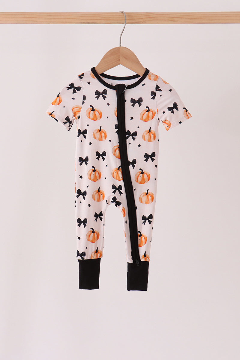 Bow Pumpkin Bamboo Romper - Sweet Fall Style for Little Ones