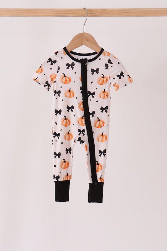 Bow Pumpkin Bamboo Romper - Sweet Fall Style for Little Ones