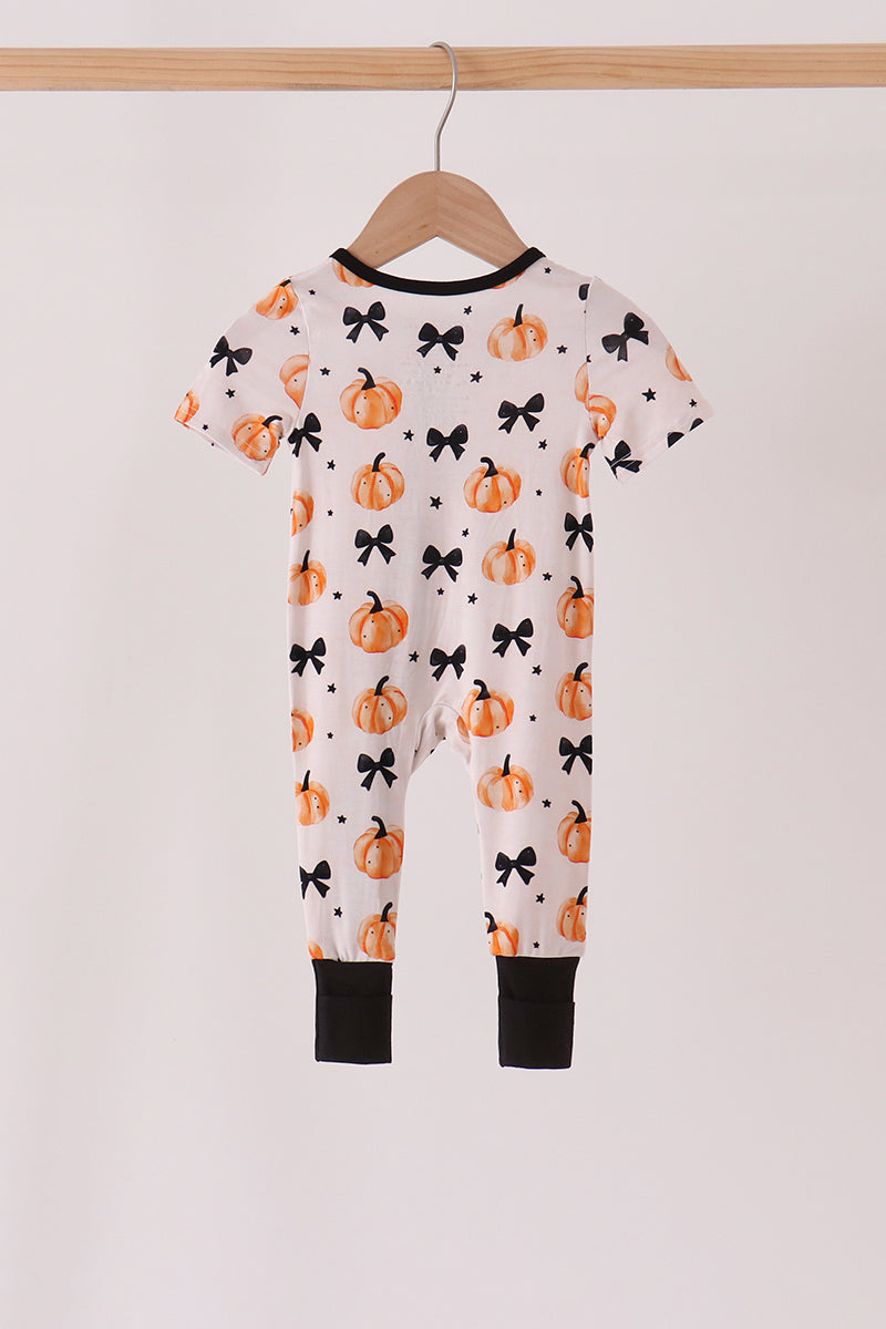 Bow Pumpkin Bamboo Romper - Sweet Fall Style for Little Ones