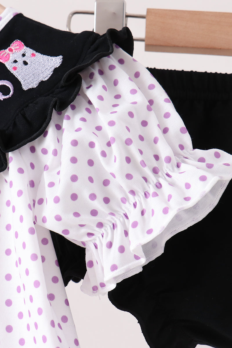 Black Ghost Embroidery Bloomer Set - Spooky Sweet Halloween Style for Girls