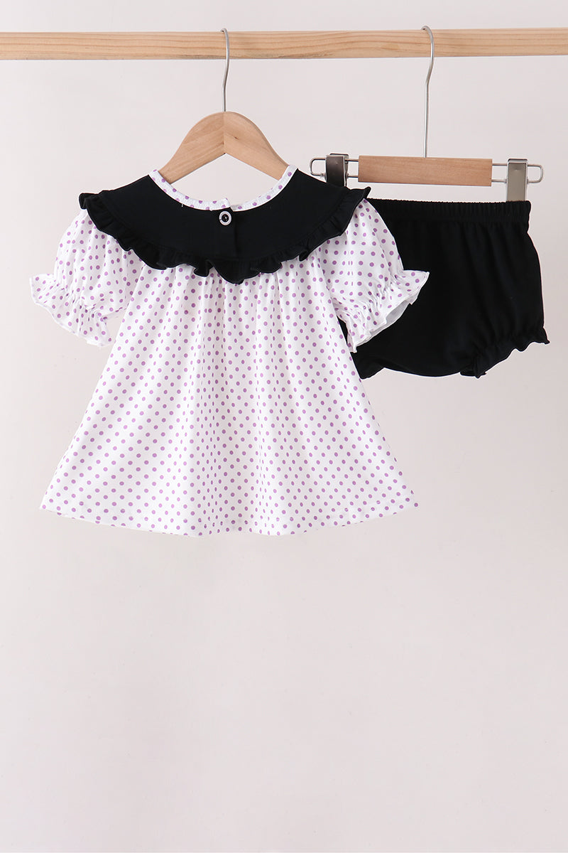 Black Ghost Embroidery Bloomer Set - Spooky Sweet Halloween Style for Girls