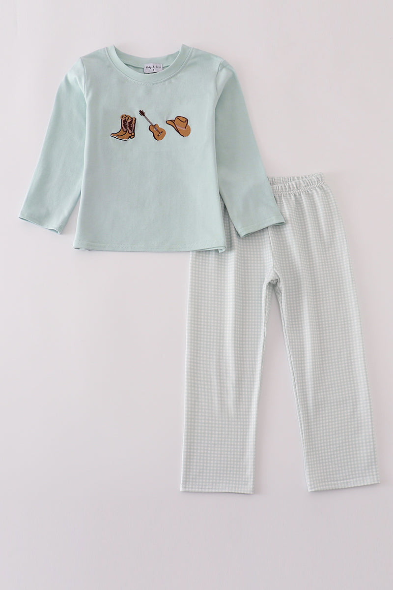 Blue Boots Embroidery Pants Set