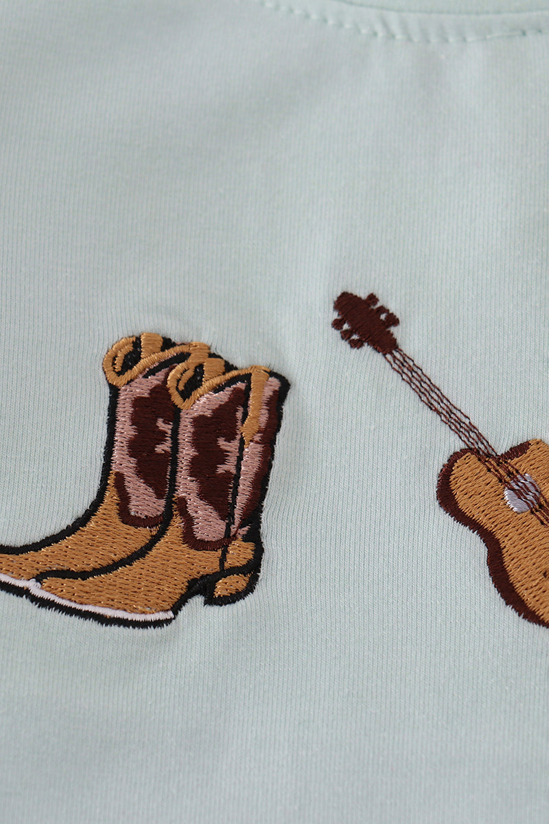 Blue Boots Embroidery Pants Set