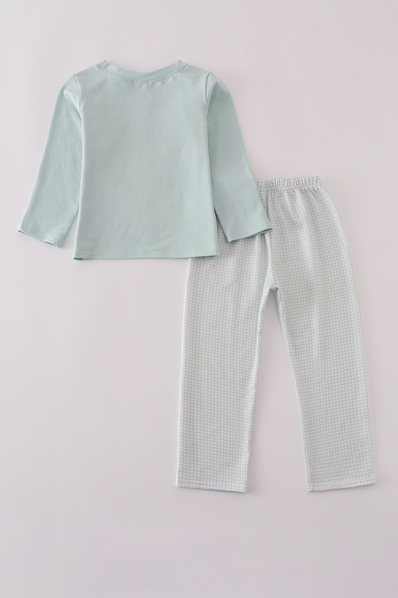 Blue Boots Embroidery Pants Set