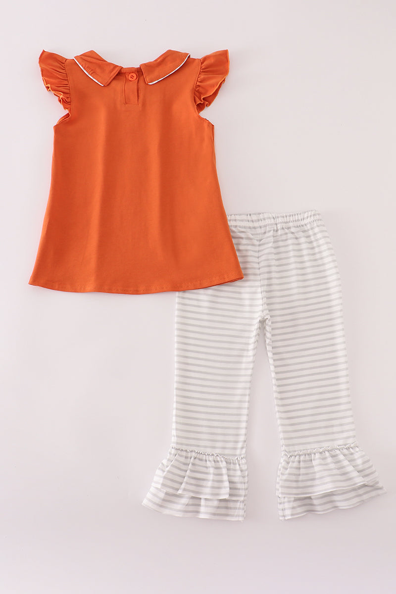 Rust Texas Embroidery Ruffle Pants Set