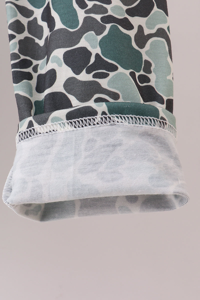 Camouflage Fish Embroidery Ruffle Pants Set