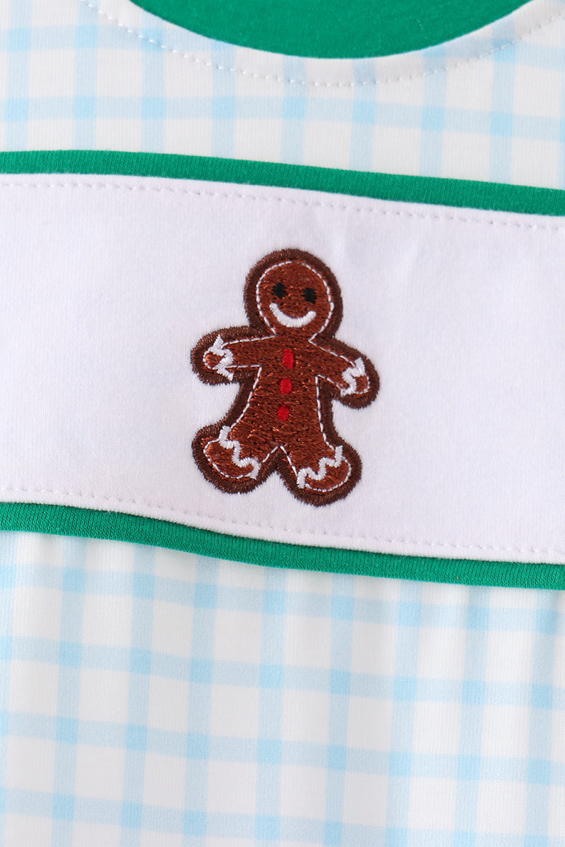 Blue Plaid Gingerbread Embroidered Romper - Sweet Christmas Style for Baby Boys