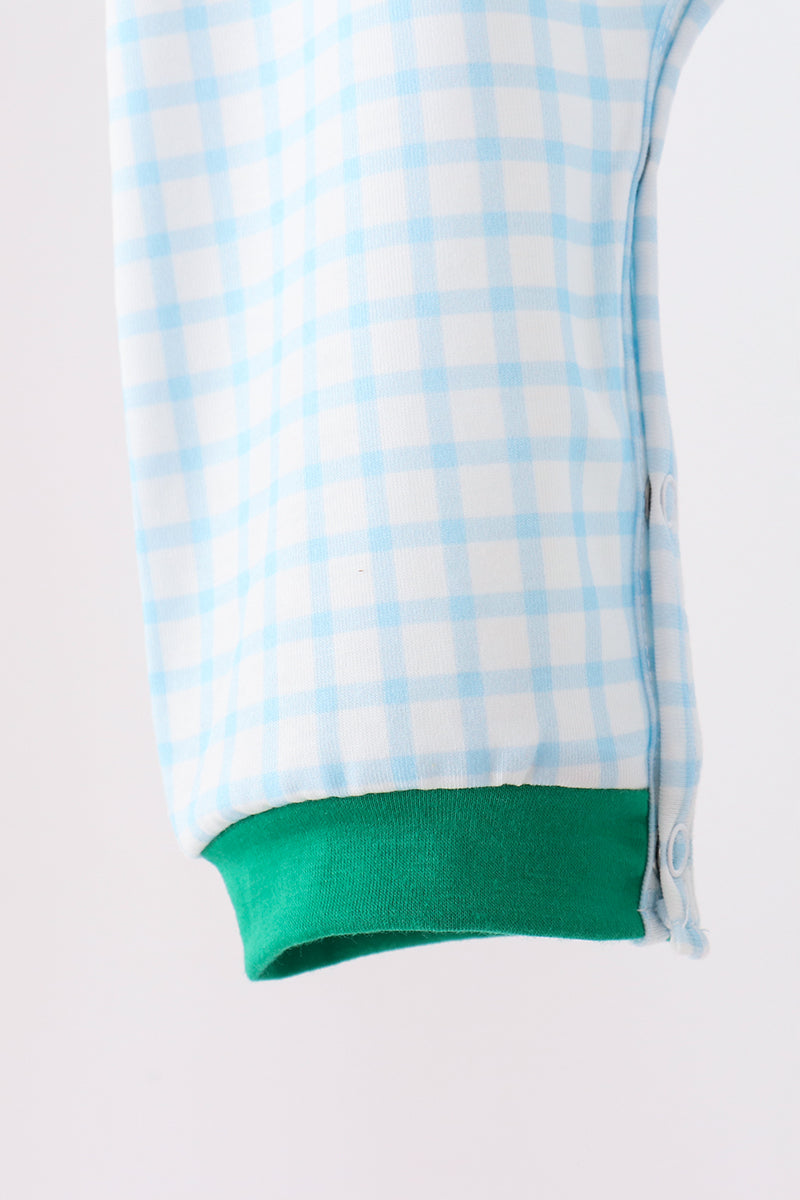 Blue Plaid Gingerbread Embroidered Romper - Sweet Christmas Style for Baby Boys
