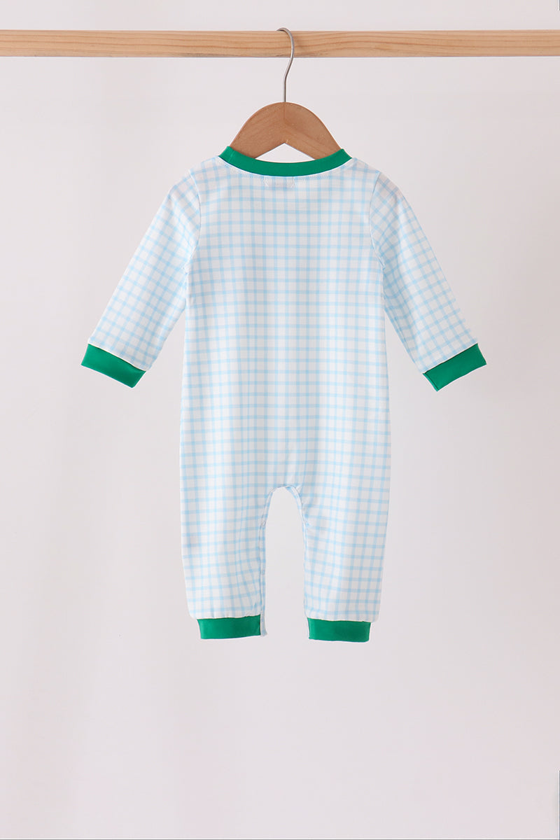 Blue Plaid Gingerbread Embroidered Romper - Sweet Christmas Style for Baby Boys