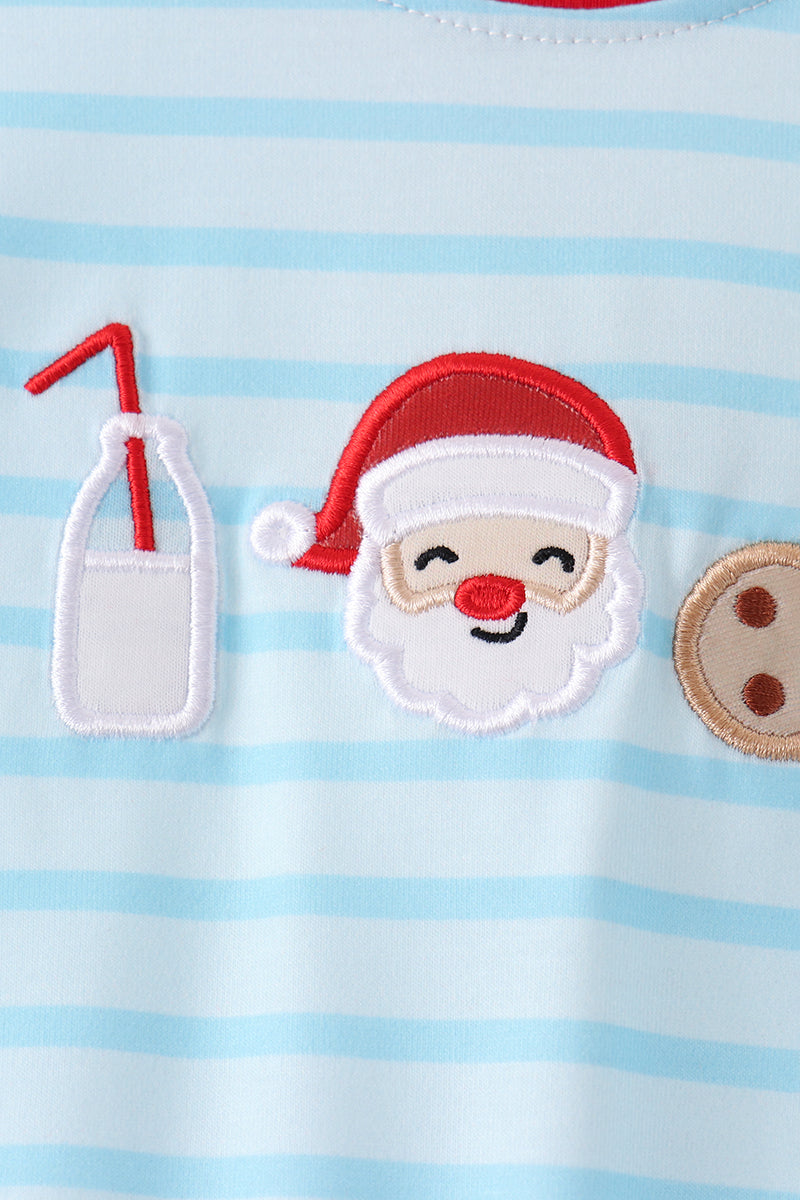 Blue Santa Milk & Cookies Stripe Romper - Sweet Christmas Style for Baby Boys