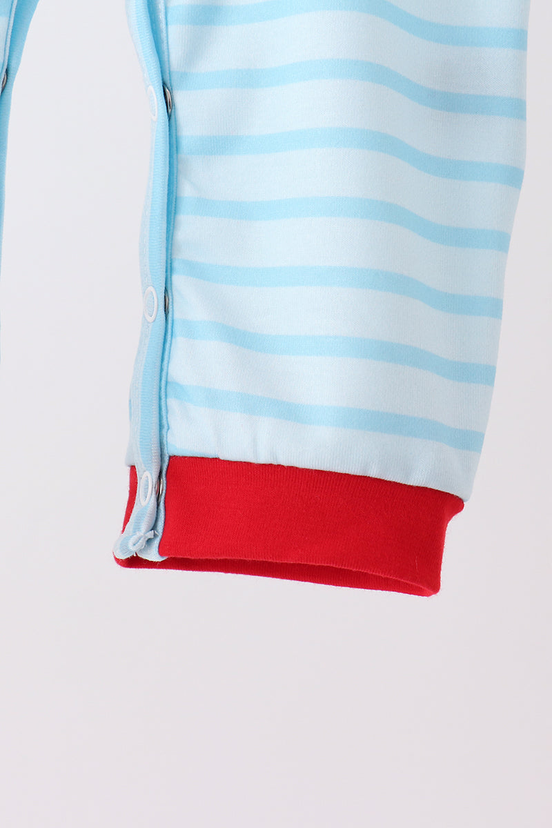 Blue Santa Milk & Cookies Stripe Romper - Sweet Christmas Style for Baby Boys