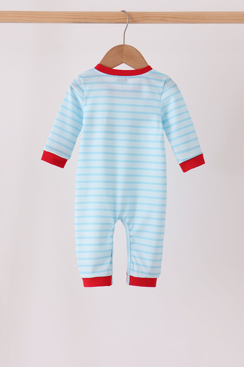 Blue Santa Milk & Cookies Stripe Romper - Sweet Christmas Style for Baby Boys