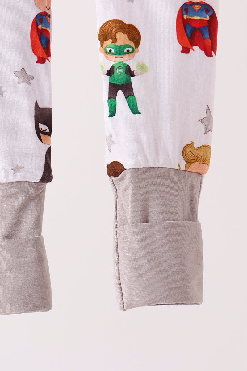Grey Superhero Character Bamboo Zipper Romper - Playful Style for Baby Boys