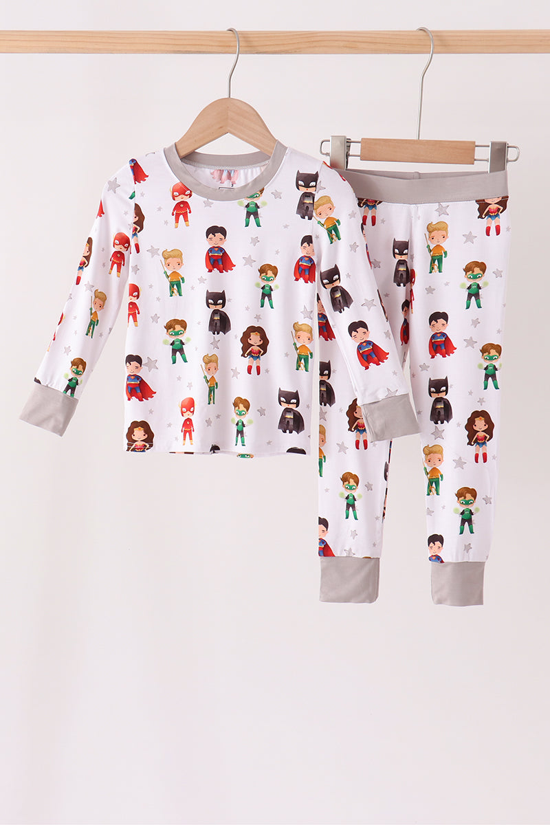 Grey Trim Superhero Character Bamboo Pajama Set - Cozy Nights for Little Boys