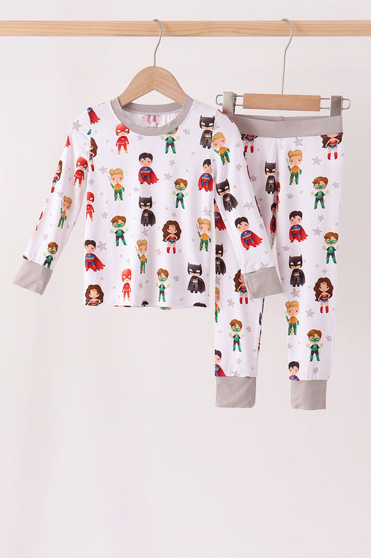 Grey Trim Superhero Character Bamboo Pajama Set - Cozy Nights for Little Boys
