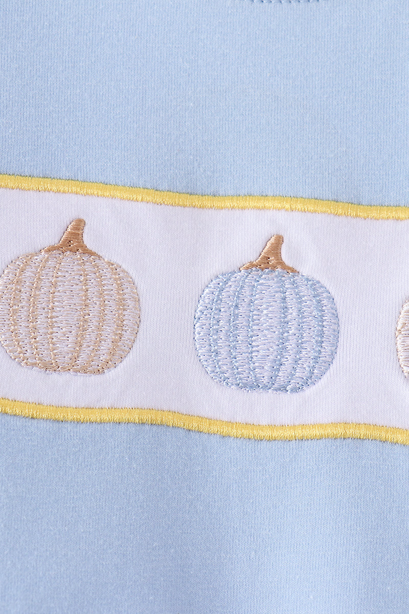Blue Pumpkin Embroidered Romper - Sweet Fall Style for Baby Boys