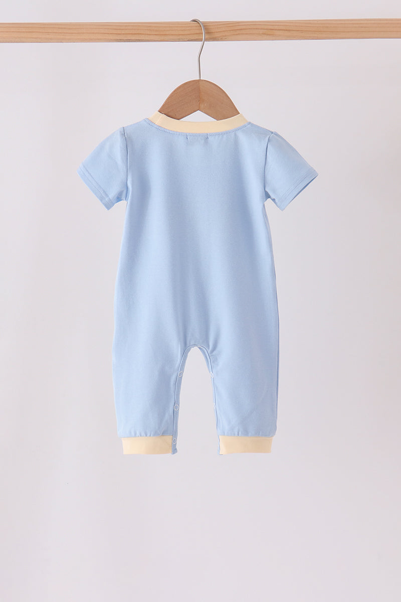 Blue Pumpkin Embroidered Romper - Sweet Fall Style for Baby Boys