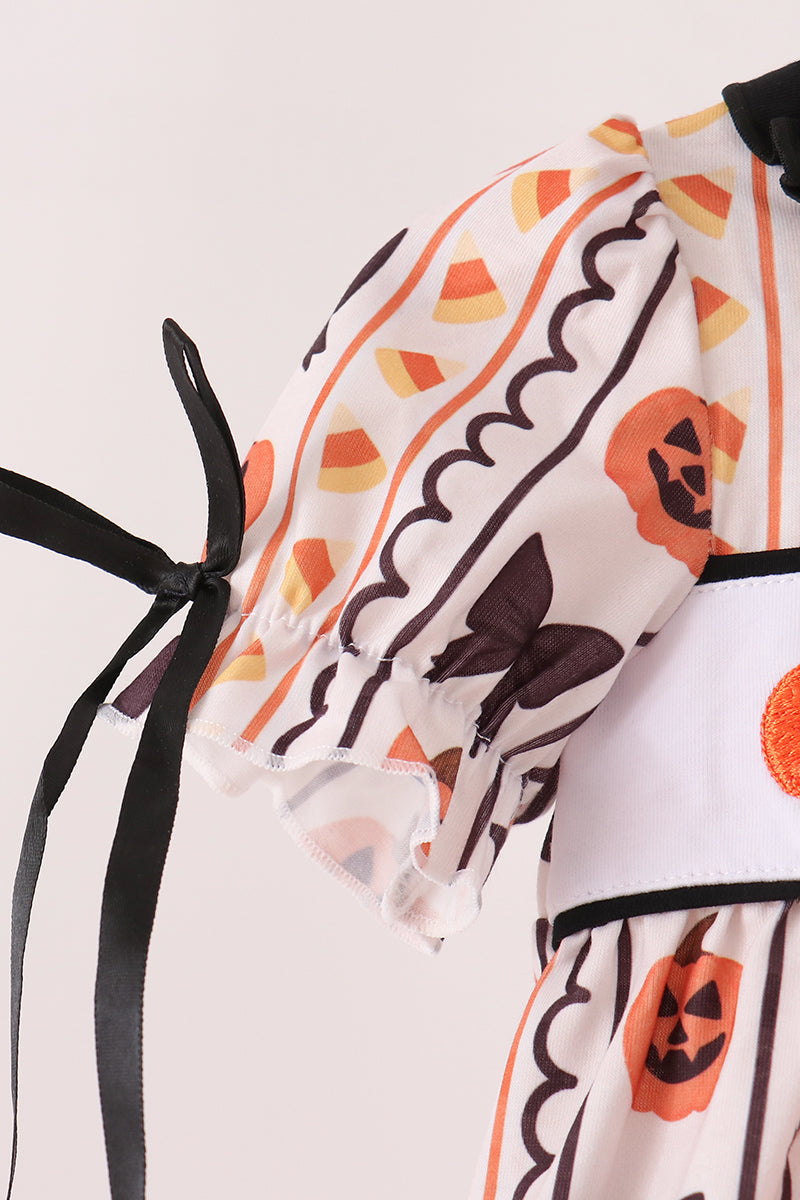 Pumpkin Bow Embroidery Ruffle Bubble - Sweet Baby Girl Fall Style