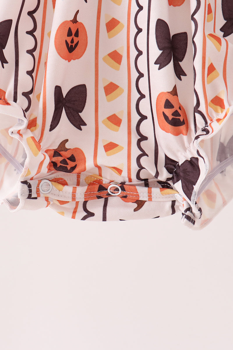 Pumpkin Bow Embroidery Ruffle Bubble - Sweet Baby Girl Fall Style