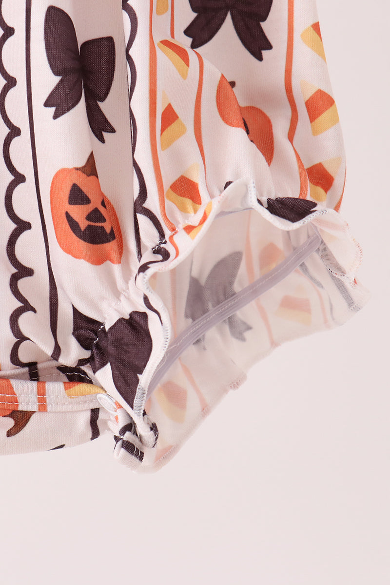 Pumpkin Bow Embroidery Ruffle Bubble - Sweet Baby Girl Fall Style