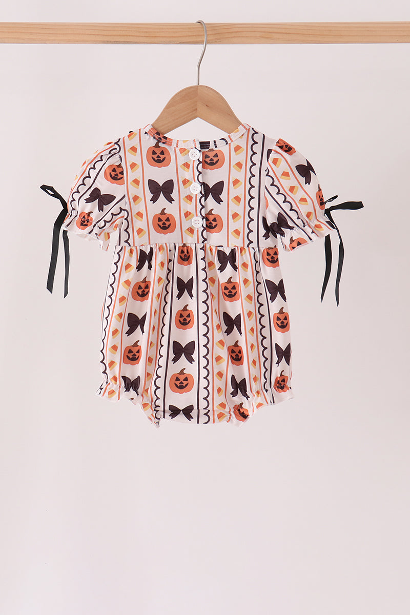 Pumpkin Bow Embroidery Ruffle Bubble - Sweet Baby Girl Fall Style