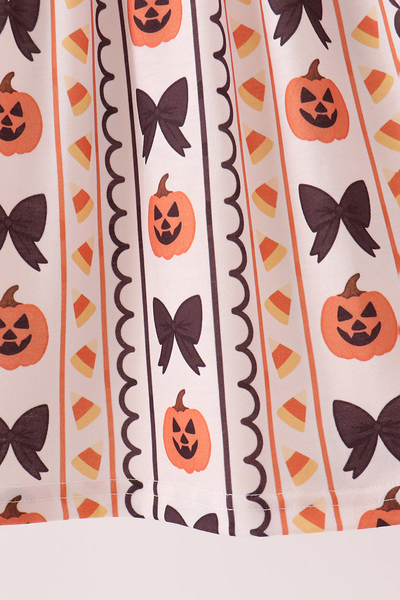 Pumpkin Bow Embroidery Ruffle Dress - Sweet Fall Style for Girls