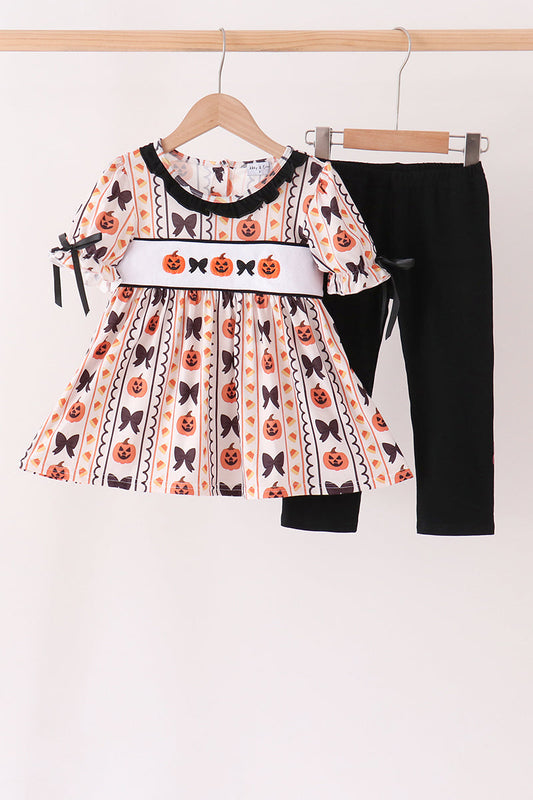 Pumpkin Bow Embroidery Ruffle Pants Set - Sweet Fall Style for Girls