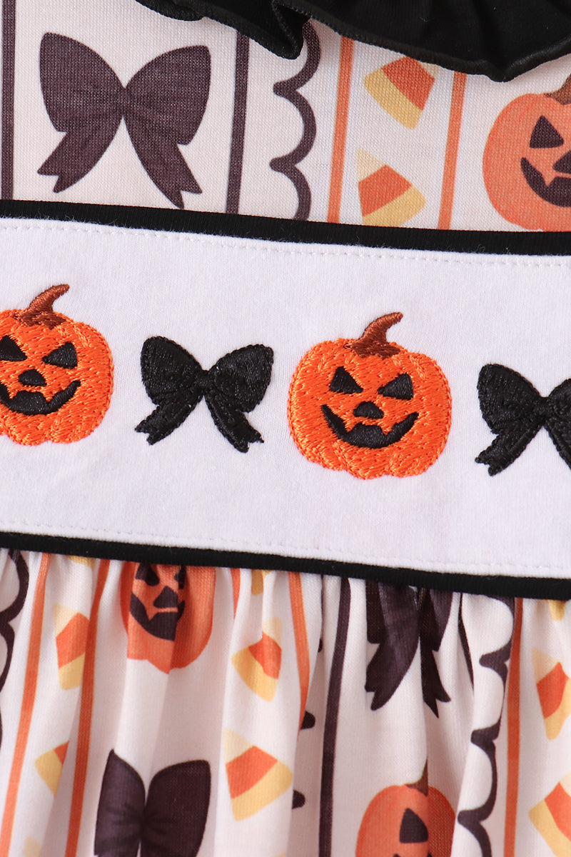 Pumpkin Bow Embroidery Ruffle Pants Set - Sweet Fall Style for Girls