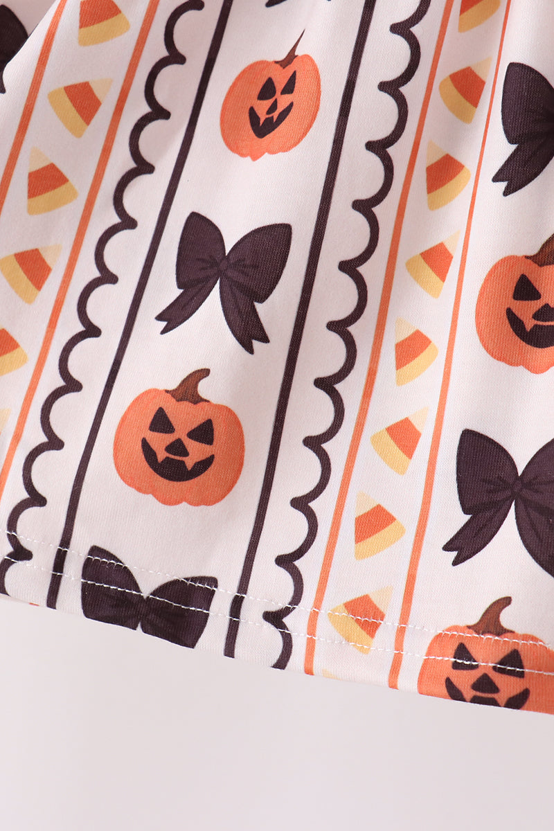 Pumpkin Bow Embroidery Ruffle Pants Set - Sweet Fall Style for Girls