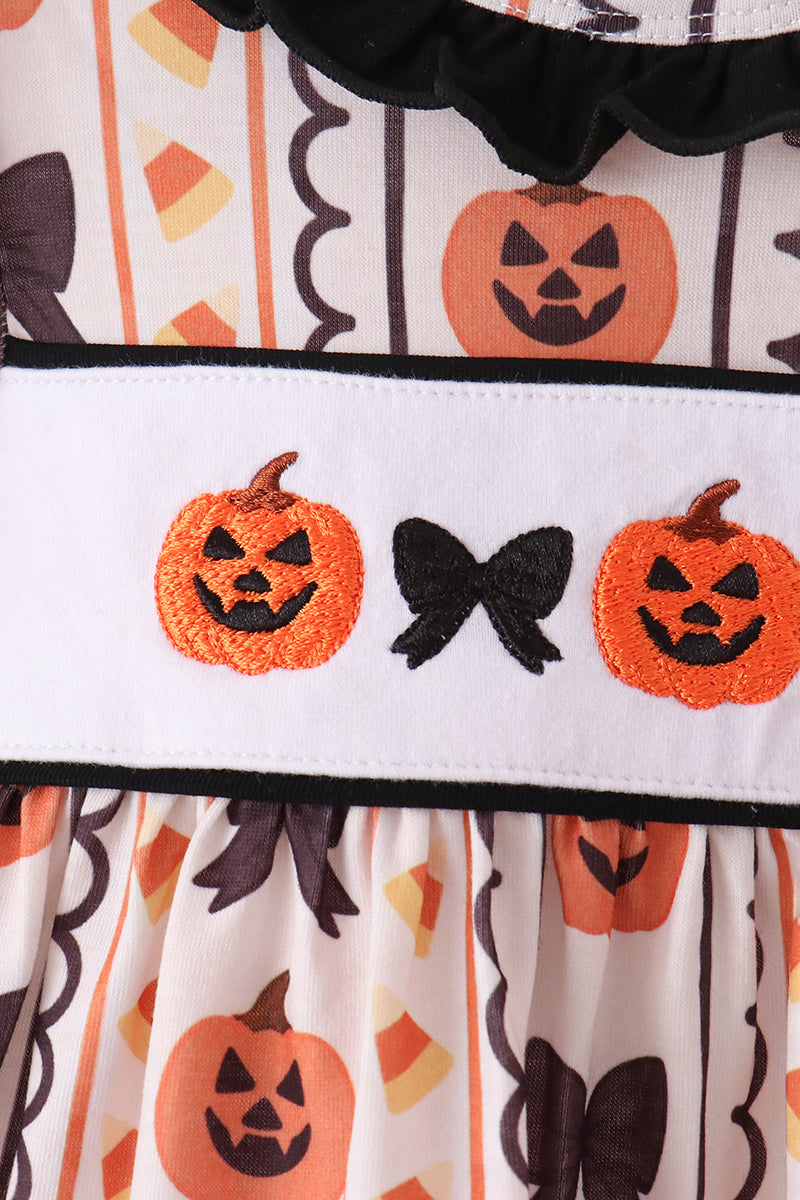 Pumpkin Bow Embroidery Ruffle Bloomer Set - Sweet Fall Style for Girls