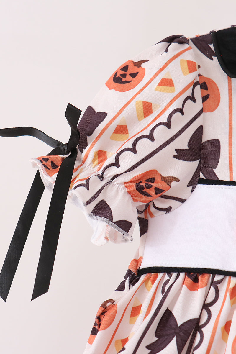 Pumpkin Bow Embroidery Ruffle Bloomer Set - Sweet Fall Style for Girls