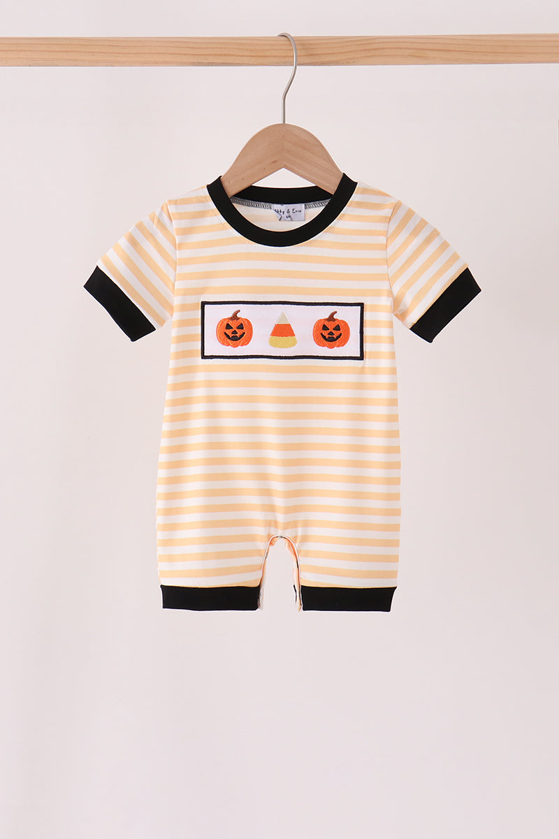 Striped Pumpkin Embroidery Romper - Sweet Baby Boy Fall Style
