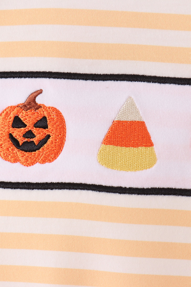 Striped Pumpkin Embroidery Romper - Sweet Baby Boy Fall Style
