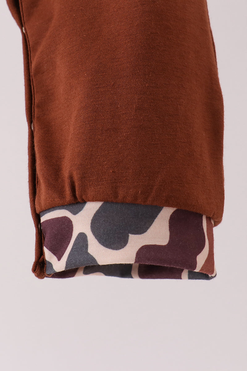 Brown Camouflage Hunting Embroidered Romper - Sweet Outdoorsy Style for Baby Boys