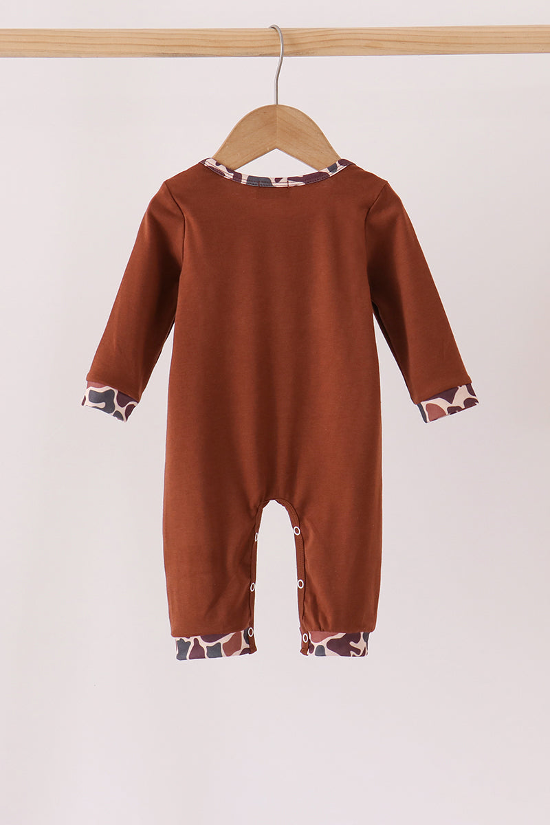 Brown Camouflage Hunting Embroidered Romper - Sweet Outdoorsy Style for Baby Boys