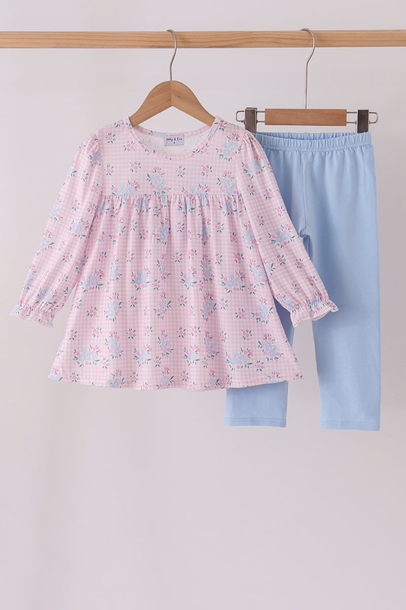 Pink Floral Bow Pants Set - Sweet Style for Girls