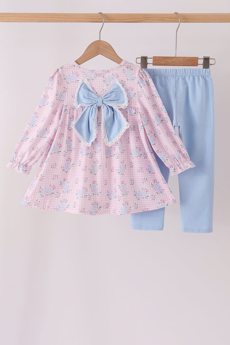 Pink Floral Bow Pants Set - Sweet Style for Girls