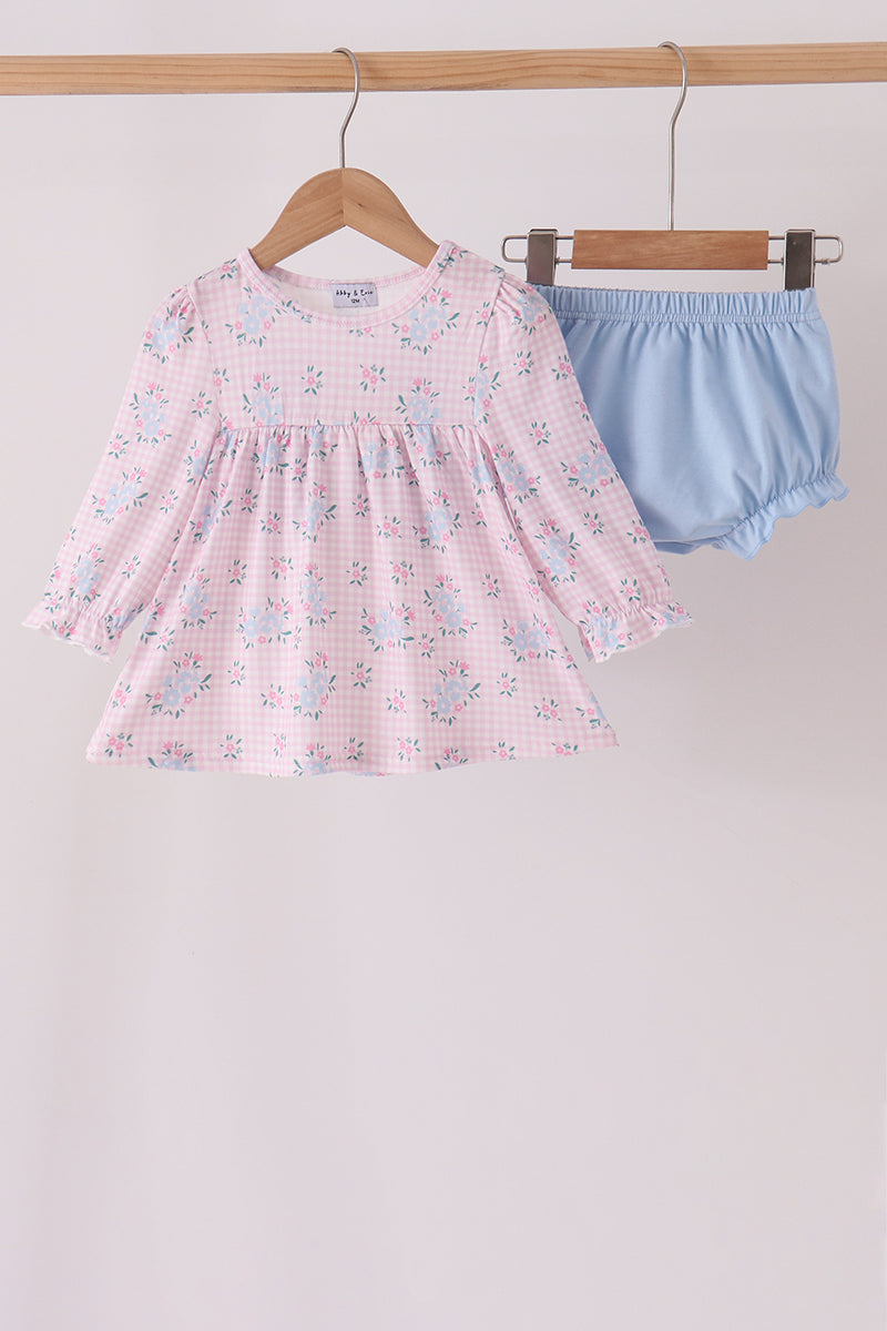 Pink Floral Bow Bloomer Set - Sweet Everyday Style for Girls