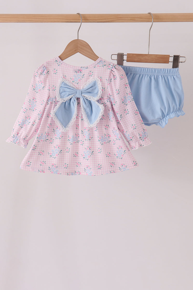 Pink Floral Bow Bloomer Set - Sweet Everyday Style for Girls