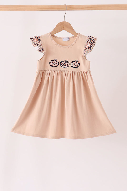 Leopard Pumpkin Appliqué Dress - Sweet Fall Style for Girls