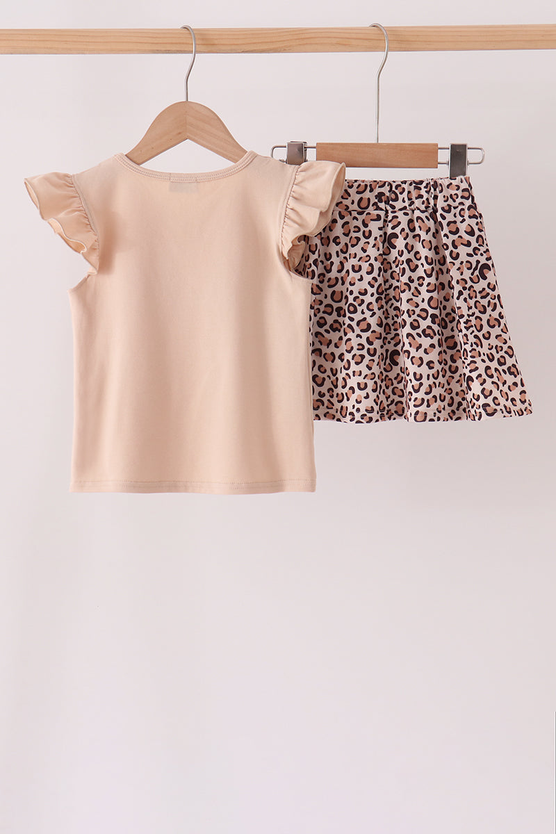 Leopard Pumpkin Appliqué Skort Set - Sweet Fall Style for Girls