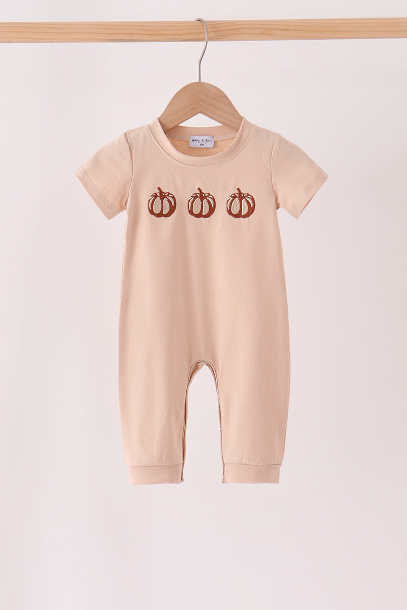 Tan Pumpkin Embroidery Romper - Sweet Fall Style for Baby Girls